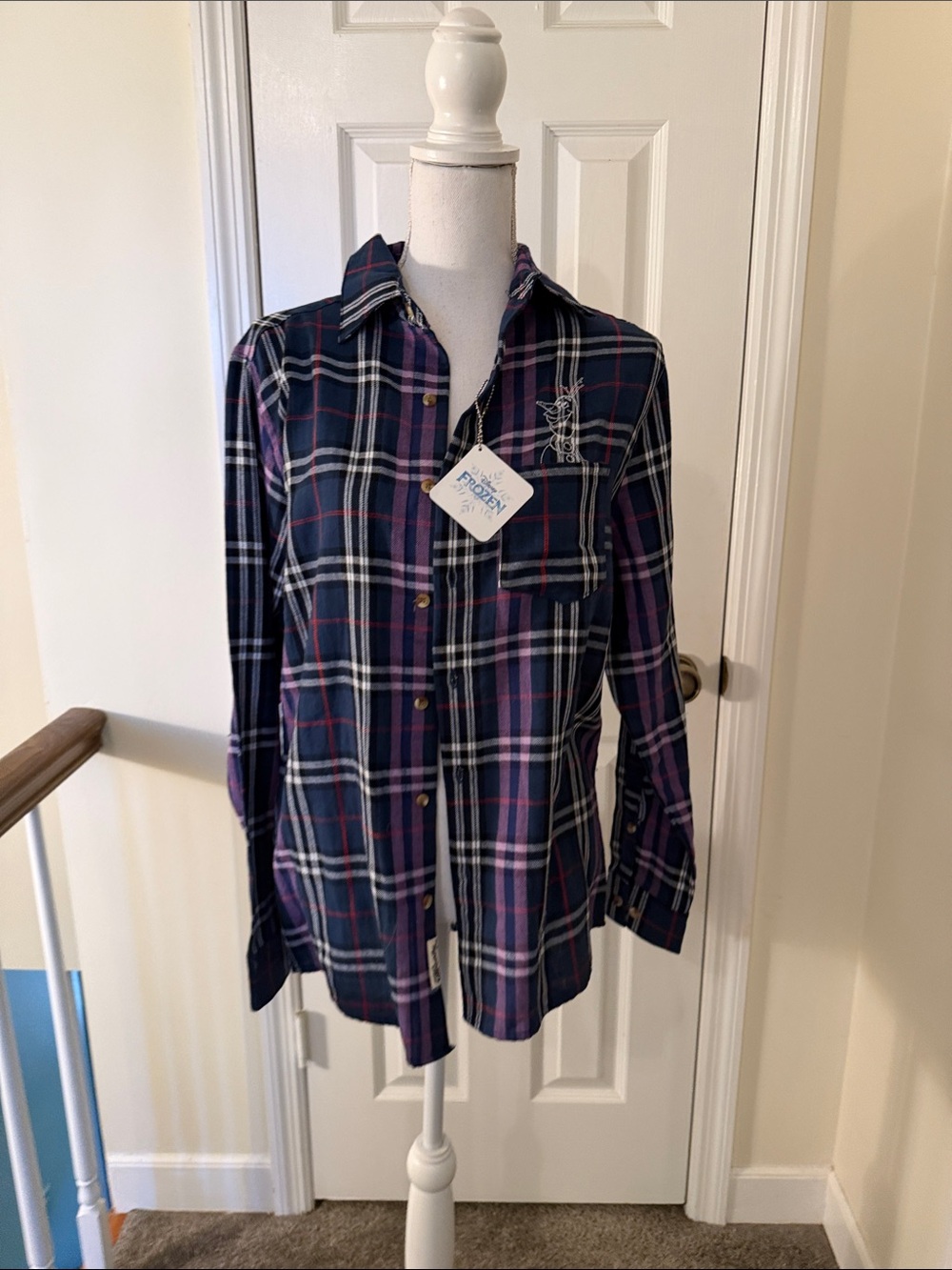 Navy and Purple Plaid Button-Up Shirt